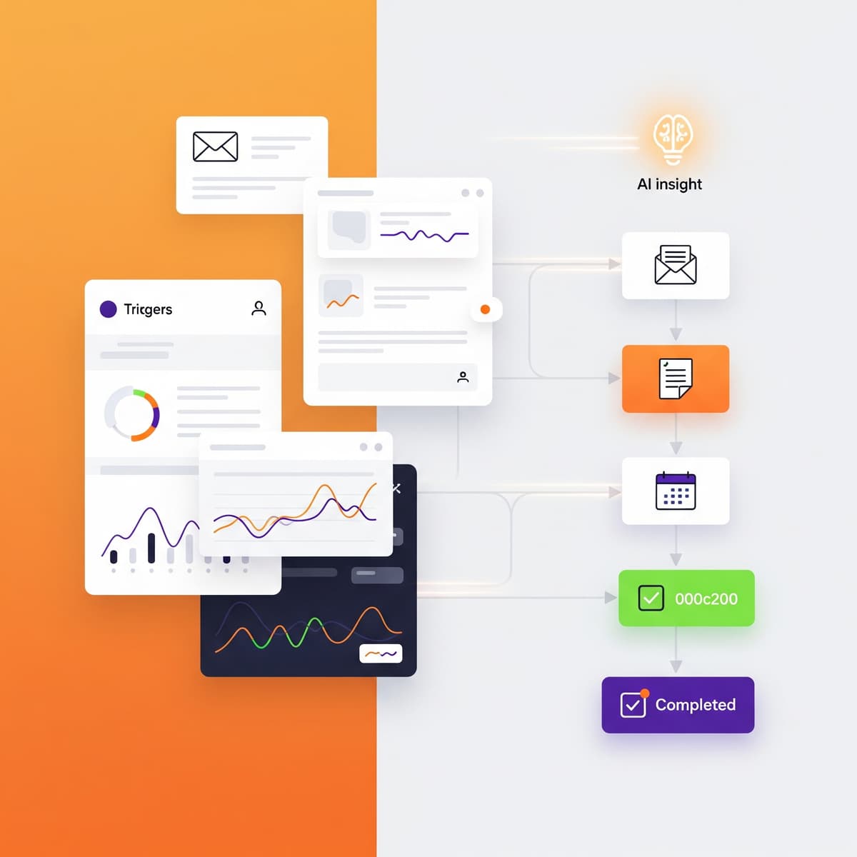 Illustration of a flowchart showing automated tasks being executed.